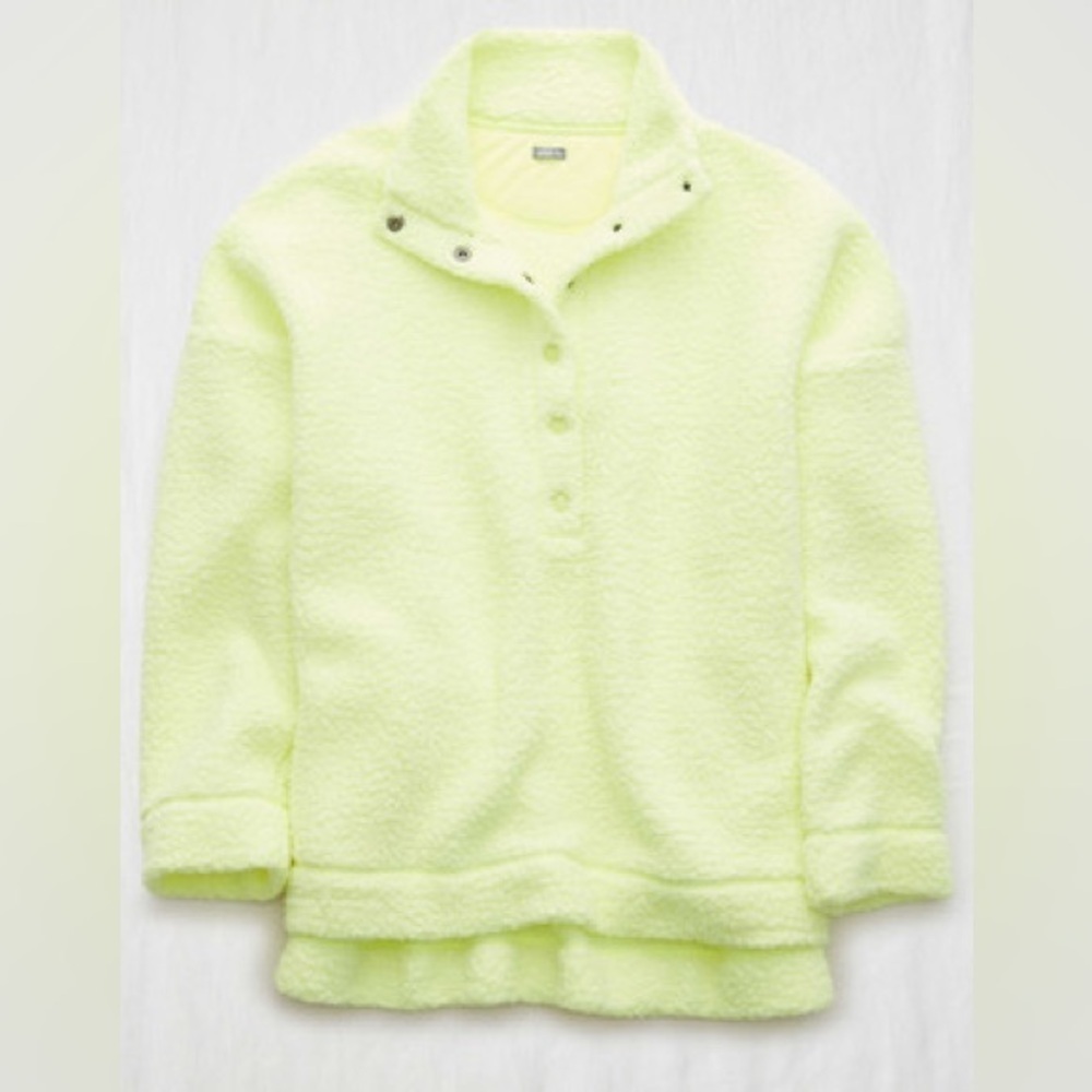 Aerie NWT Cloud Sherpa Oversized pullover tennis ball green sz medium 24” p2p